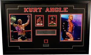 Kurt Angle Framed Signature and Game Used 12x World Champion Collection