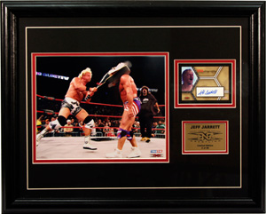 Jeff Jarrett Framed Autographed Piece with Trading Cards
