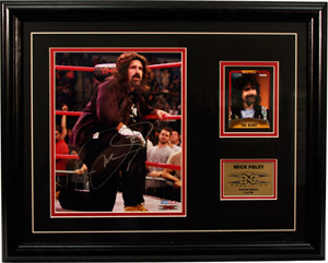 Mick Foley Framed Autographed Piece with Trading Cards