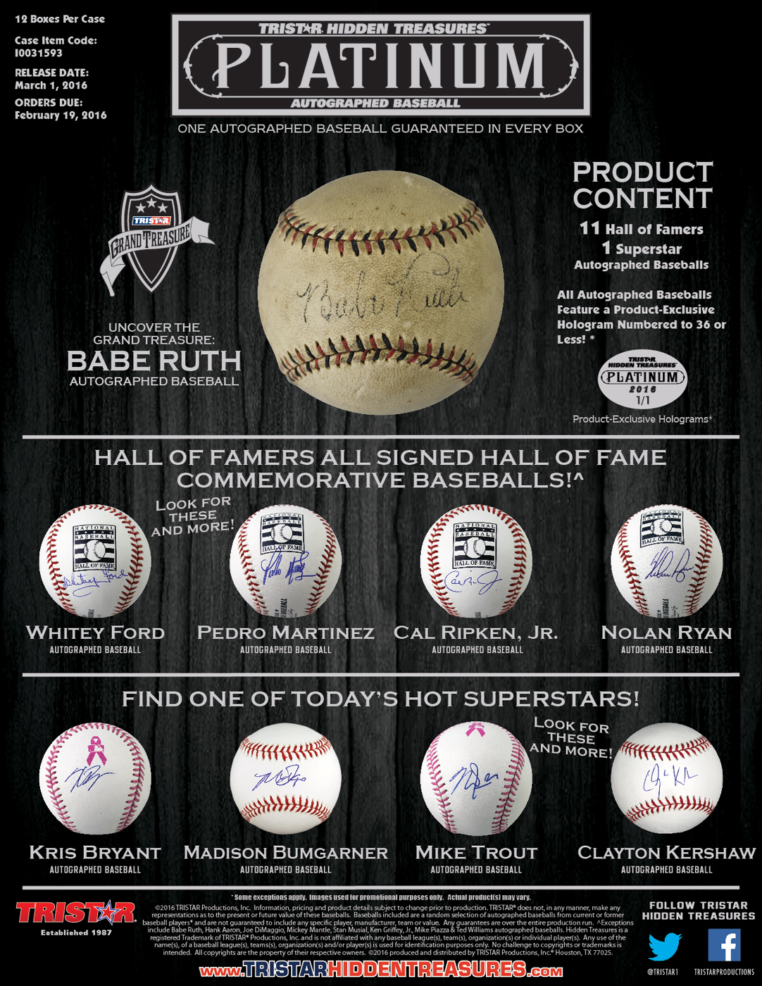 TRISTAR Hidden Treasures Autographed Baseball Platinum Edition